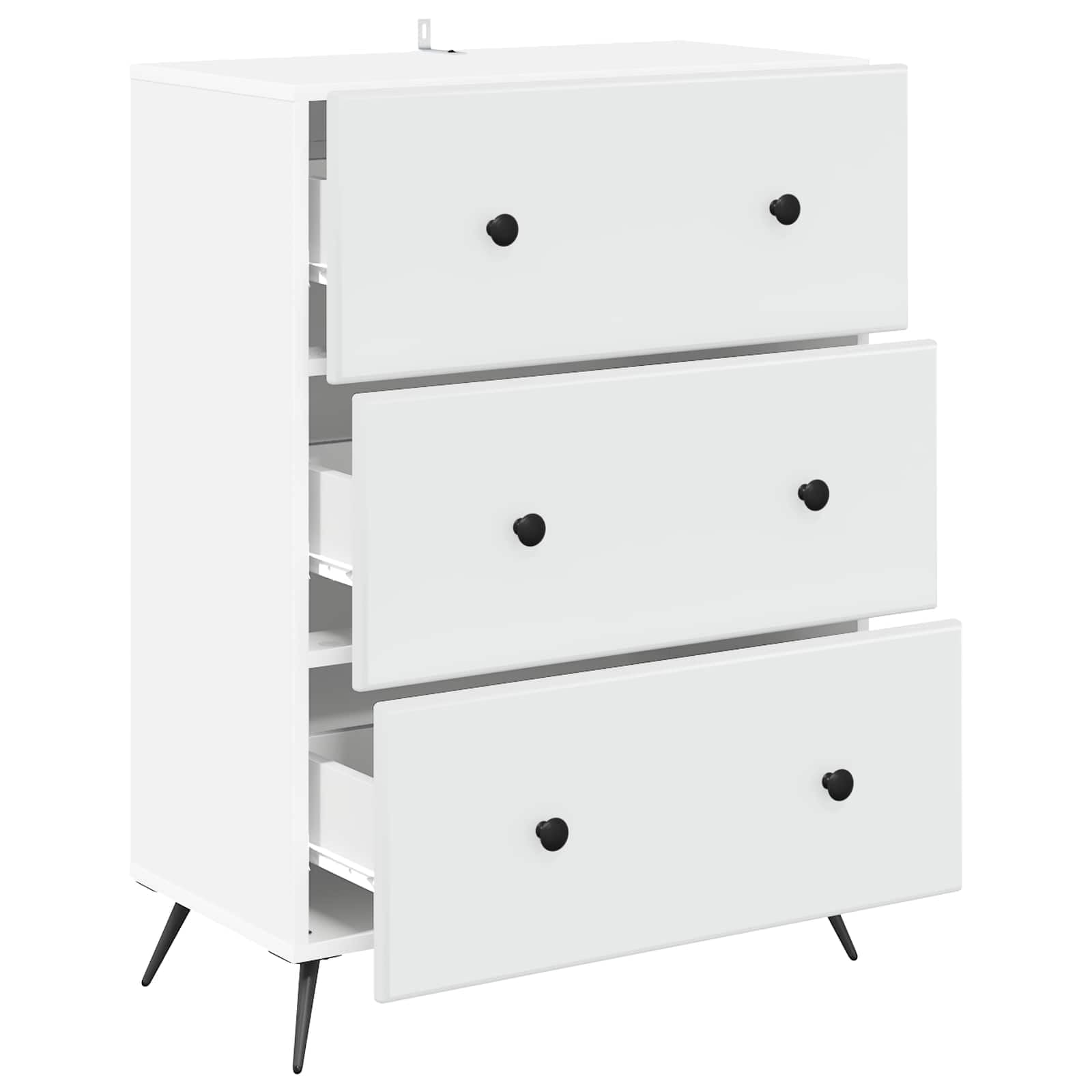 Cassettiera bianca, 66 x 34,5 x 90 cm, in legno, 3 cassetti, telaio in metallo, serratura per ordine in ufficio, camera da letto, corridoio
