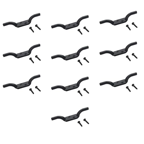 SUL Cleat Hook 100mm Heavy Duty Black Coated Rope Cord Cleat Hook, Halyard Rope Cleat Hook Flagpole Trailer Rope Roman Blind Cord Hooks Cleat Hooks for Washing Line with Screws - 4 inch (10)