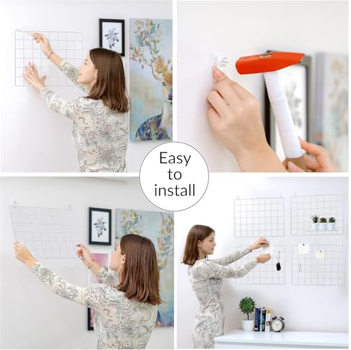 Image of Wire Grid Panels 40cm x 40cm with Clips Photo Board for Picture Display Wall Organizer steel Grid Wall Shelf for Home Office Room Decoration for Teenagers Adults Color white (pack of 1)
