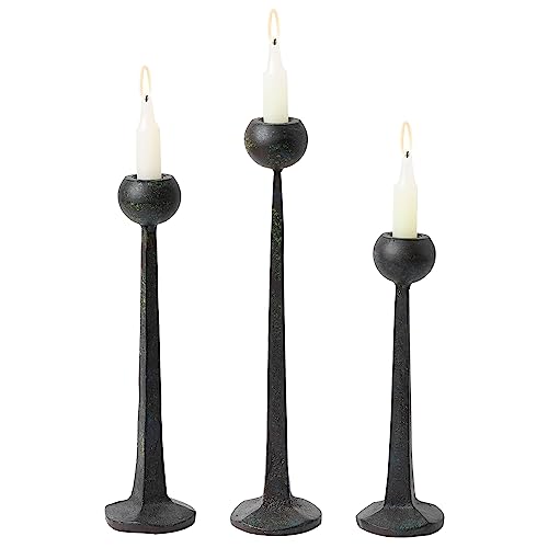 Black Candlestick Holders, Set Of 3 Tall Cast Iron Candlesticks Holders, Decorative Metal Taper Candle Holder, Tall Long Candle Stand For Fireplace Wedding Party Dining Home #TOP6
