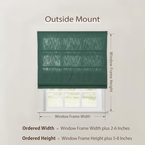 Image of TWOPAGES Isabella No Drill Cordless Roman Shade Linen Textured Cotton Roman Blind for Windows, Custom Made Room Darkening Blackout Roman Window Shade, Hardware Included, Greenlake, 1 Piece