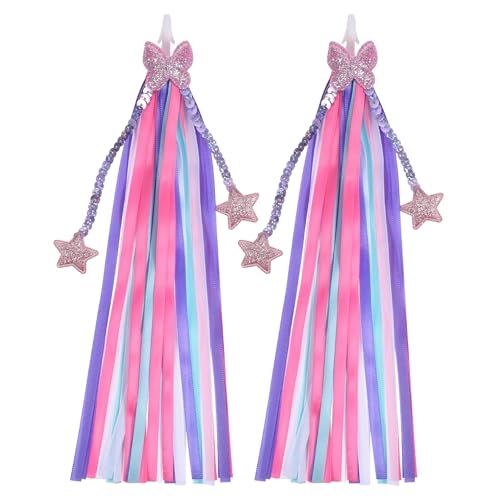 2 Pcs Kids Bike Streamers, Colorful Handlebar Tassels Bicycle Accessories Scooter Bicycle Tricycle Handlebar Streamers Handle Bar Grips for Handlebars Fun Bike Boys & Girls