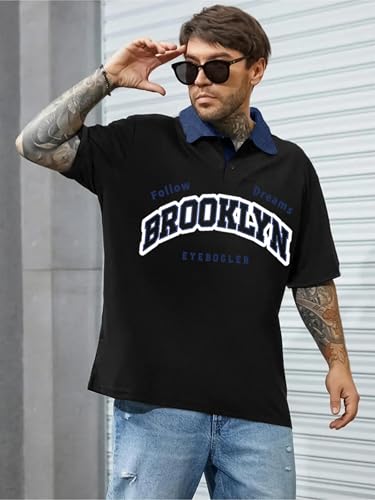 Image of Noble Monk Men Cotton Blend Half Sleeves Solid Polo Neck T-Shirt |Oversized Tshirt