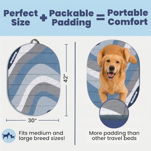 Image of Travel Dog Bed (42 inch x 30 inch) - Foldable & Packable for Travel, Road Trip, Camping - Lightweight, Water Resistant & Cozy Soft Padding - Compact, Portable & Machine Washable - Medium & Large Breeds: Blue