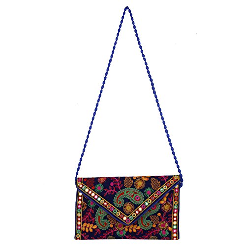 Rajasthani Designed Sling Bag, Foldover Clutch, Hand Bag, Shoulder Bag & Cross Body Bag for Women & Girls (Blue Multi Color)2