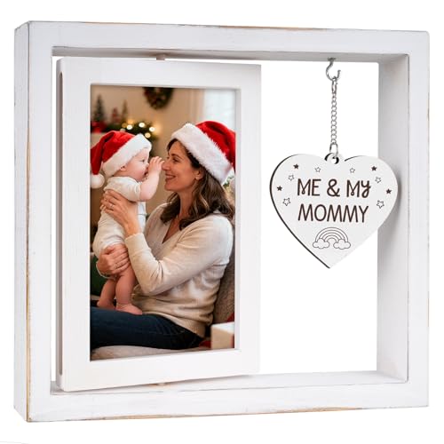 Nuowagify New Mom Gifts, Christmas Gifts for New Mom, Mommy Picture Frame for Baby, Mother to Be Presents, Room Decor Vintage Style, Baby Gender Neutral Rotating Photo Frame 4x6