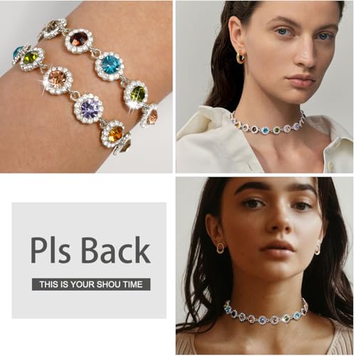 Suyi Crystal Colorful Choker Necklace Sparkly Rhinestone Necklace for Women2