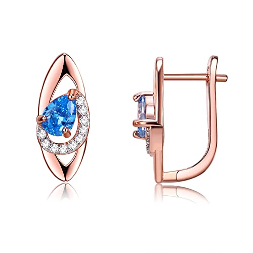 Boucles d'oreilles de cerceau diamant or rose 14 carats gouttes creuses pour femmes