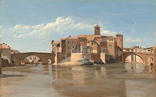 Art Tableau L'isola E Il Ponte Di San Bartolomeo Corot toile haut de gamme 60x90cm