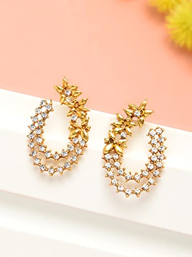 Antique Tone Floral Stud Earrings, Vintage Charm