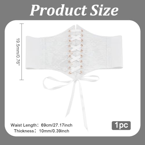 MAYJOYDIY White Vintage Lace-up Elastic 4.72~7.87inch Wide Corset Waist Belt for Women Transparent Lace Crochet Petal Ribbon Tied Waspie Belt for Party Club Prom Dress Shirts Clothing Waistband2