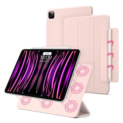 Magnetic Case for iPad Pro 11 Inch 4th/3rd / 2nd Generation(2022/2021/2020),Slim Smart Folio, Lightweight Trifold Stand Case, Auto Sleep/Wake, Support 2nd Gen Apple Pencil Charging (Pink)
