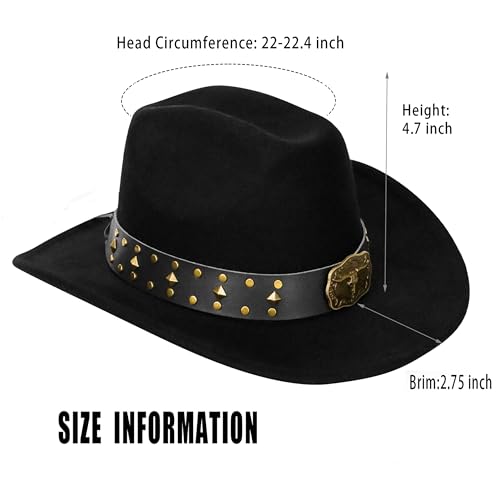Image of Women-Classic-Western-Cowboy-Shapeable-Hat - Men-Roll-Up-Wide-Brim-Felt-Fedora-Hats-Cowgirl-Hat with Belt Buckle(M-L)