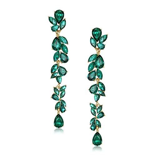 EVER FAITH Strass Kristall Kronleuchter baumeln Ohrringe Art Deco Marquise Teardrop lange Tropfen Ohrhänger für Damen Braut Hochzeit Prom Grün Gold-Ton