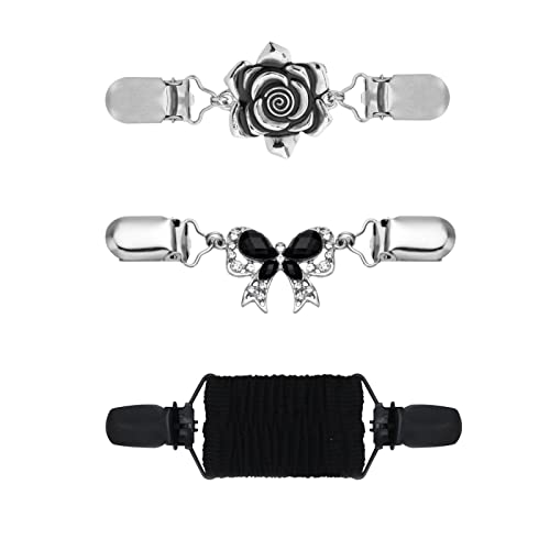 3 Pcs Vintage Elastic Shawl Cardigan Collar Clips & Back Pant Waist Tightener Clothes Brooch Clips for Women, 3 Styles