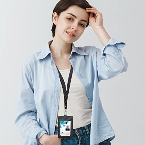 Carbon Fiber Id Badge Holder With Lanyard For Work - Stylish And Durable Badge Holder With Double Card Capacity, Clear Window Display, And Back Pocket For Privacy (Black) #TOP2