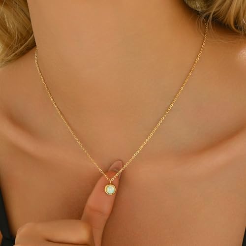 18K Gold Plated CZ Starfish Moon Pendant Necklace for Women Created Round White Opal Choker Necklace Dainty Gold Lucky Horseshoe Pearl Necklace Stainless Steel Jewelry3