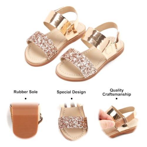 Image of Felix & Flora Toddler Girl Sandals - Little Girl Easter Dress Shoes Lightweight Open Toe Beach Holiday Flats