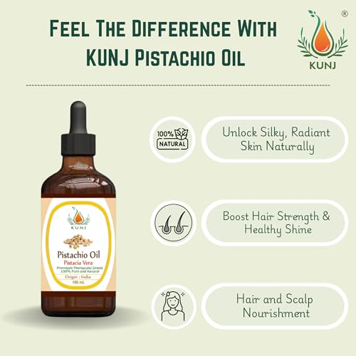 Image of KUNJ Pistachio Carrier Oil (Pistacia vera) 100ML - 100% Pure & Natural, Cold Pressed - Therapeutic Grade Oil for Skin Nourishment, Hair Care & Moisturizing