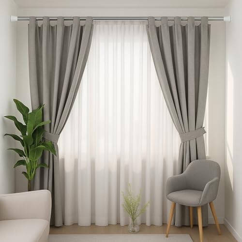 Image of JD FRESH 85 to 140 Cm Stainless Steel Extendable Curtain Rod Holder Without Drill /Shower Curtain Pipe /Window Curtain Rod for Home /Anti-Skid Spring Pull Rod for Bathroom /Wardrobe /Door - (White)