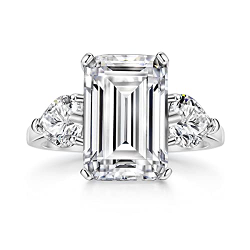 Michooyel S925 6.5cttw Emerald Cut Engagement Ring 3-Stone Wedding Promise Ring Sterling Silver Wedding Band For Women