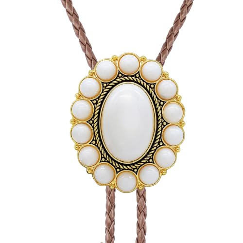 Image of GelConnie Bolo Tie for Men Women Western Cowboy Turquoise Leather Necktie | Natural Stone Bolo Tie Necklace for Women Rodeo Cowboy Leather Necktie Native American Western Cowgirl Ties Adjustable Cord