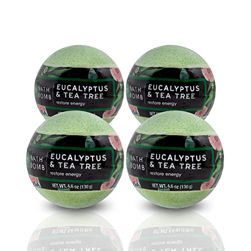 Nature's Beauty Eucalyptus & Tea Tree Bath Bomb Multi-Pack- Natural Hand Crafted, Non-Staining, Luxury Fizzy Spa Bomb, Sooth + Restore Skin, Made W/ Coconut Oil & Witch Hazel, 4.6Oz (4 Pack) #TOP13