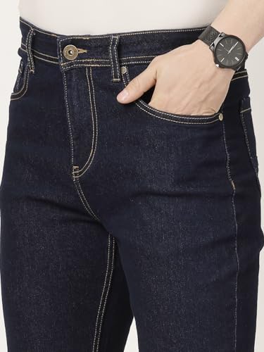 Image of Style Quotient Men Dark Blue Regular Fit Mid Rise Stretchable Jeans