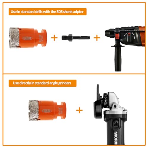 Image of Diamond Core Drill Bit Kit BGTEC Diamond Hole Saw Tile Cutter for Porcelain Tile Ceramic Marble Brick Granite Stone, 5 /8 inch-11 Thread 6 /6 /8 /25 /35 /50 /65mm+6-25mm Finger Chamfer Bit+SDS Adapter