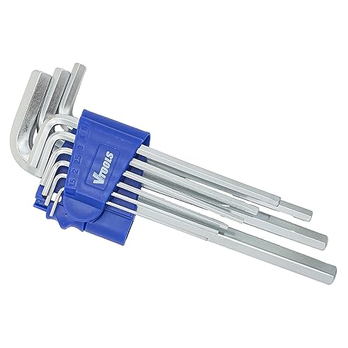 VTOOLS 9 Piece Extra Long Chrome Vanadium Hex Key Allen Wrench Set(1.5-10mm) Portable Hex Key Set For Basic Home Repair And General Applications VT2163
