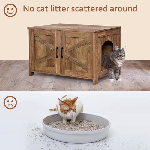 image for Homhedy Cat Litter Box Enclosure, Wooden Cat Washroom Furniture with B