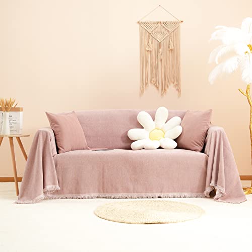 Manta de felpilla para sofá, grande, color sólido, antiarañazos, lavable, para 3 plazas, varios tamaños, protector de decoración de sala de estar (rosa, 180 x 340 cm)