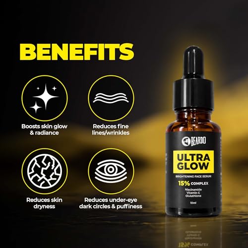 Image of Beardo Ultra Glow Brightening Face Serum for Men | Powered by 15% Niacinamide, Vitamin C, Glutathione | Simple Serum for Men | Brightening Face Serum - 10ml