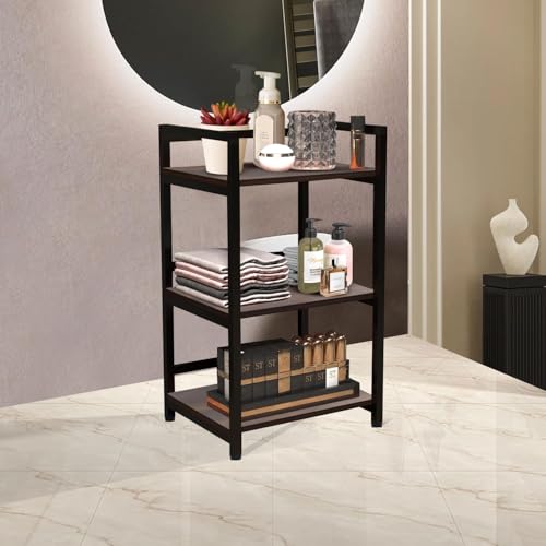 Image of wow craft 3-Tier Multifunctional Rack | Kitchen Storage Shelf, Microwave Stand, Cosmetic Shelf Rack | Floor Mount Kitchen Shelves with Black Pipe Design | Crafted with Engineered Wood & Metal