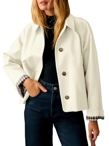 Image of Tankaneo Womens Cropped Trench Coat Lightweight Single Breasted Jacket Fall Windbreaker Fashion Outerwear