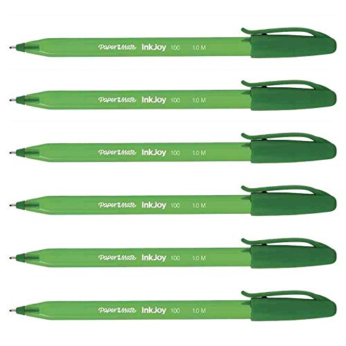 Paper MateInkJoy 100 Triangular Ballpoint Pens with Cap Pack of 6 Medium Point Greenaa