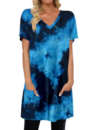 KISSMODA Womens Summer Tunic Tops for Leggings Casual Long Shirts Pockets — view 2