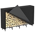 Firewood Rack Outdoor with Cover 5.3ft Firewood Log Rack for Fireplace Wood Storage Fire Log Holder Indoors Adjustable Heavy Duty Fire Wood Rack Stand, Black Waterproof Oxford Fabric
