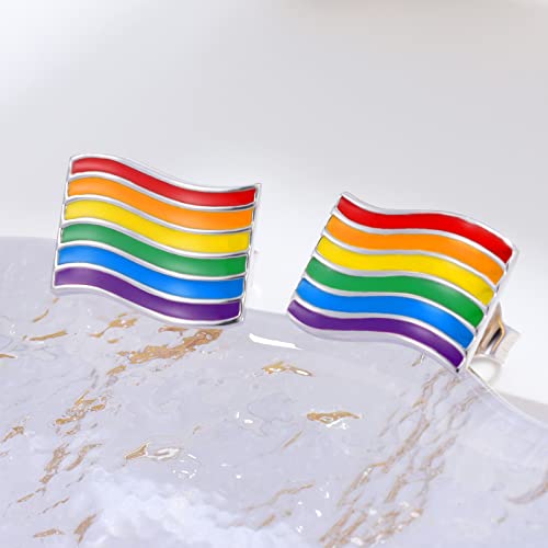 925-Sterling-Silver Rainbow Pride Earrings - Bold and Beautiful, Show Pride and Spread Love and Equality With Rainbow Flag Stud Earrings3
