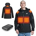 Heated jackets for men, Heated Coats with Detachable Hood Windproof, Electric Heated Body warmer with 14400MAH Battery Pack for Outdoor Camping Hiking (UK, Alpha, L, Regular, Regular, Black)