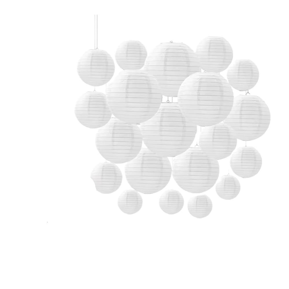 30Pcs Paper Lantern Mix Size Lanterne Home Decoration & Led Lights Weddings Shower Mariage Xmas Parties(White-30Warm lamp)