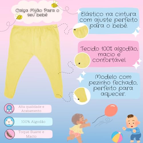 Kit 10 Calças Mijão Pézinho Fechado Bebê Algodão Cores Sortidas (BR, Alfa, Único, M (3 a 6 meses), M