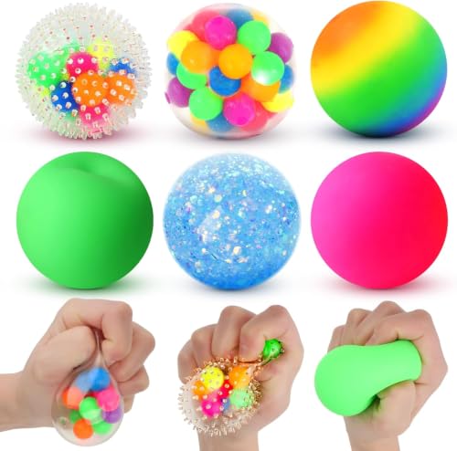 LESONG 6 Stück Sensory Stressballs Anti Stress Bälle Fidget Spielzeug für Kinder Erwachsene Squishy Balls Anti Stress Spielzeug für ADHD Autismus Geburtstag Klassenzimmer Geschenke