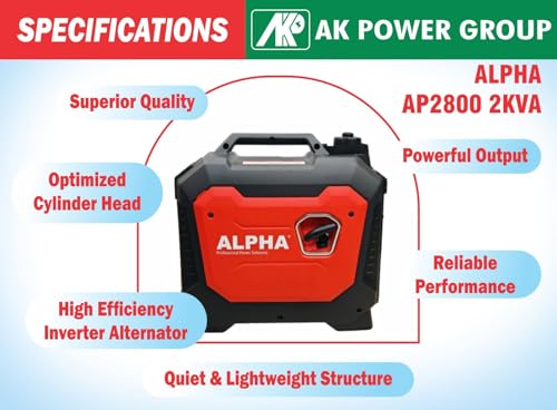 Image of AK POWER SERVICE ALPHA A2800-2000 Watts & 2KW Super Silent Inverter Generator-Recoil Start|Silent Generator|Home & Commercial Use|Life Time Spare|1 Year Brand Warranty