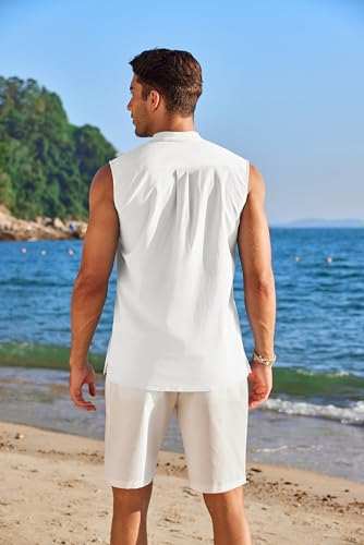 COOFANDY Sleeveless Beach Shirts for Men Summer Tank Shirts Casual Henley Tank Top4