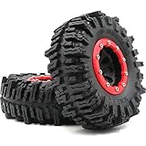 hobbysoul 2pcs RC Rock Crawler 2.2 Mud Slingers Tires OD 124mm & 2.2 Beadlock Wheel Rim Hex 12mm for...