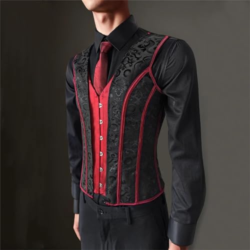 Men's Red Corset Vest Tight-Fitting Vintage Waistcoat Lace Up Tummy Control Tank Tops Slimming4