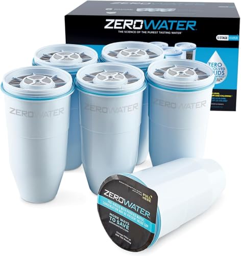Culligan Zerowater 5-Stage Water Filter Replacement IAPMO Certified to Reduce PFOA/PFOS Fluoride Lead Chromium and Other Heavy Metals- 0 TDS BPA Free 6-Pack