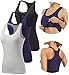 vislivin Damen Tank Tops mit Regal-BH Racerback Tank Top Stretch Unterhemden 3er Pack Schwarz/Dunkelblau/Grau S