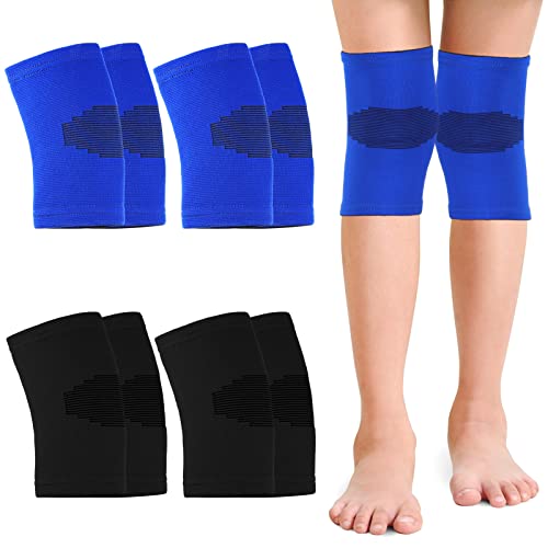 4 Pairs Kids Knee Sleeve Kids Knee Brace Children Knee Support Kids Knee Compression Sleeve Child Knee Pads For Basketball, Volleyball, Sports, Gymnastics, Black And Blue (Medium) #TOP17